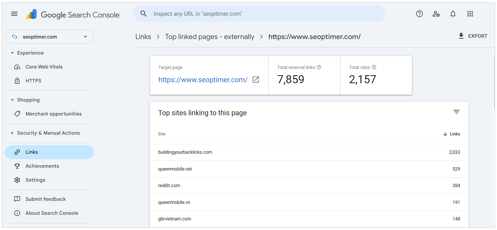 GSC external links report
